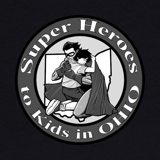 Black and white SHTKIO design by Super Heroes to Kids in Ohio